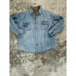 VTG St. Johns Bay Men's 2XL Denim Fleece-Lined Shirt Jacket Workwear DISTRESSED